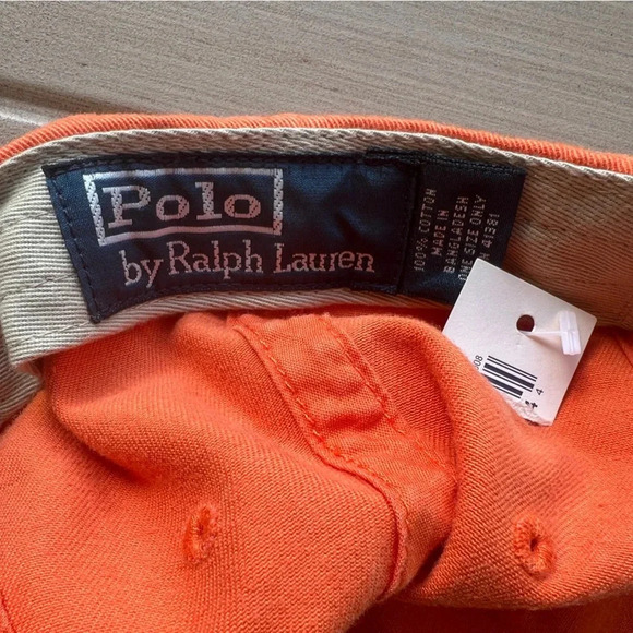 NWT- Vintage Polo Ralph Lauren Strapback Hat Cap Adjustable Orange Green Pony - Picture 9 of 10